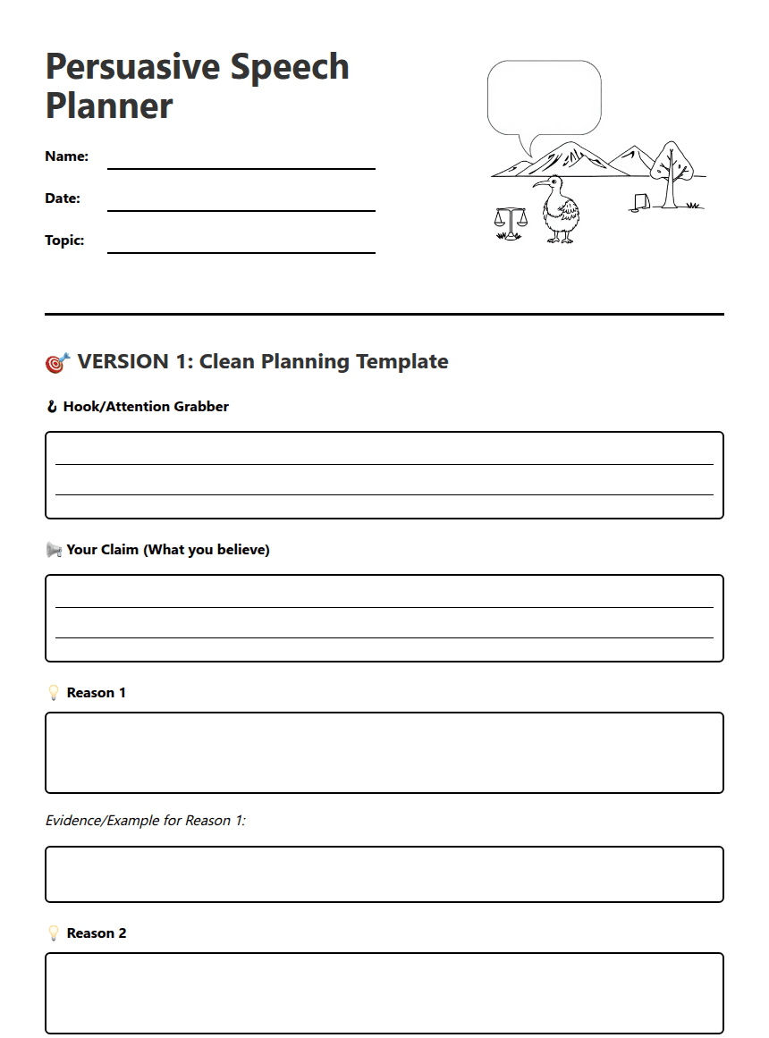 Persuasive Speech Planner worksheet preview