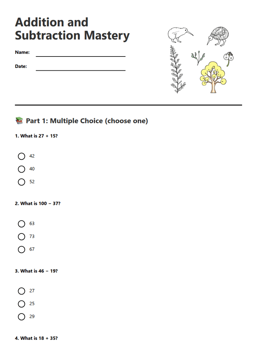 Addition and Subtraction Mastery