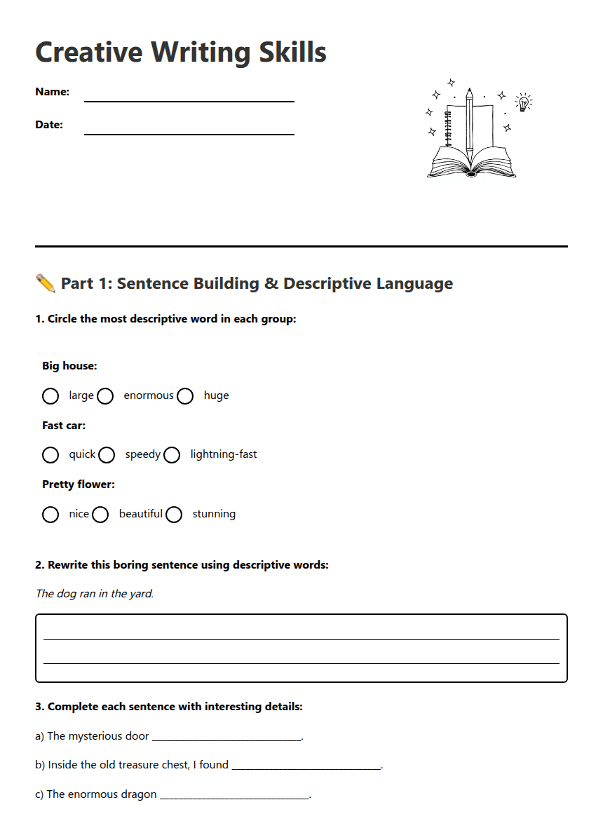 Creative Writing Skills worksheet preview