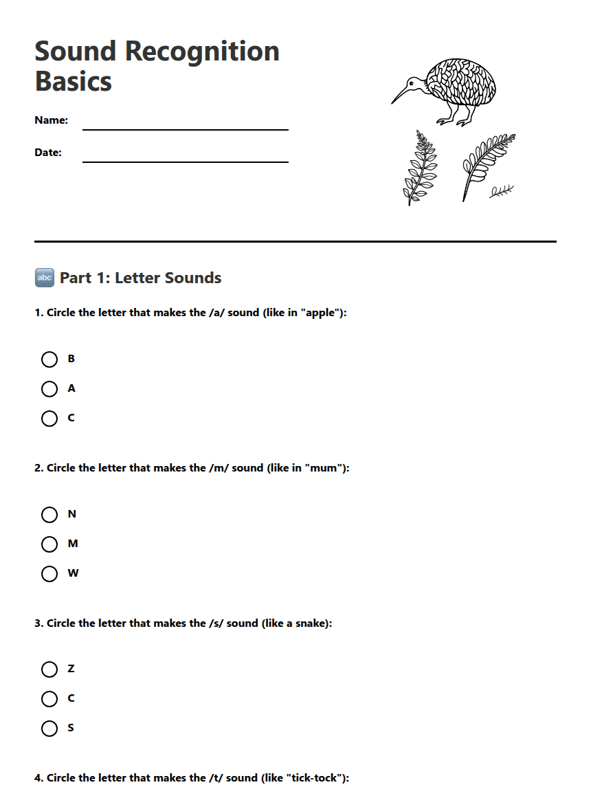 Sound Recognition Basics worksheet preview