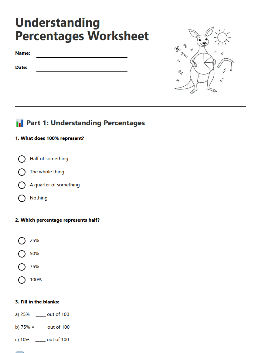 Understanding Percentages Worksheet worksheet preview