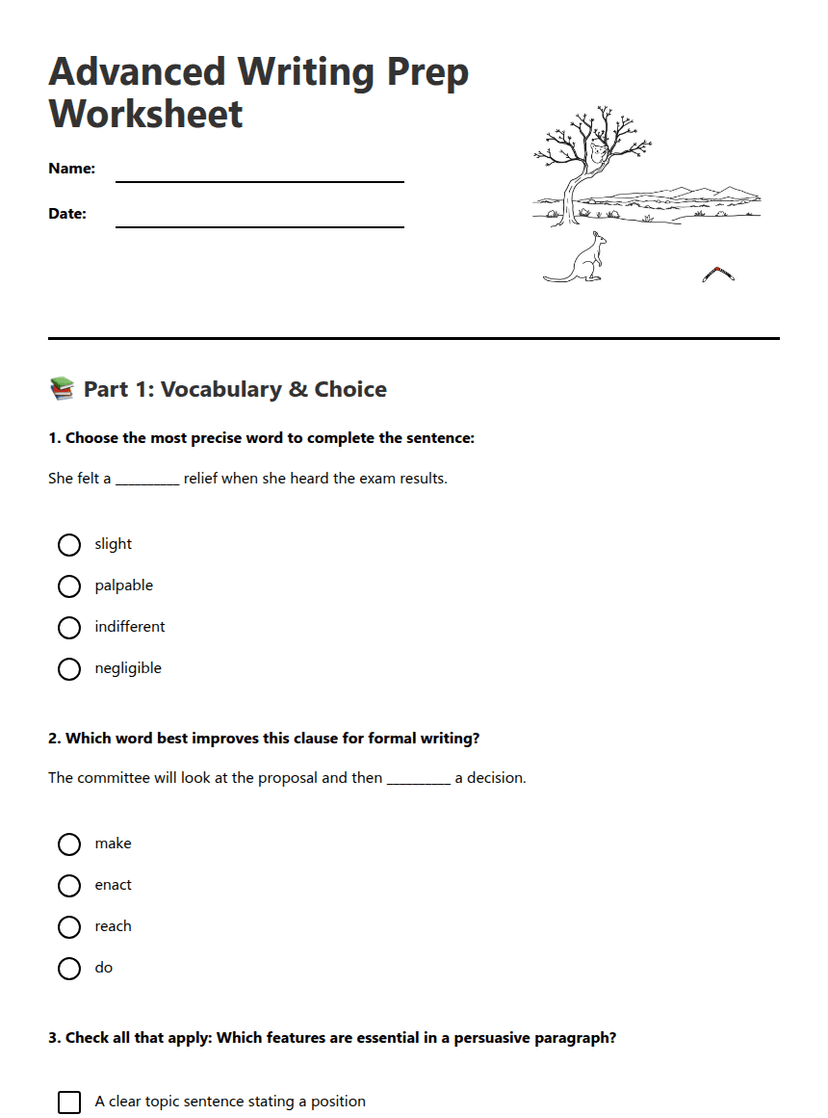 Advanced Writing Prep Worksheet