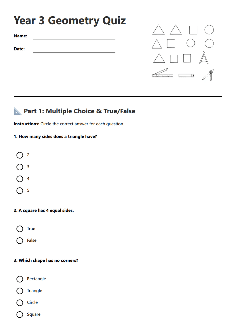 Year 3 Geometry Quiz