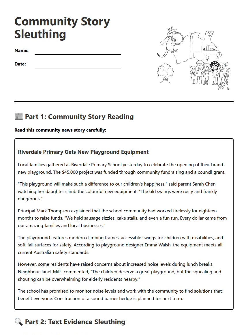 Community Story Sleuthing worksheet preview