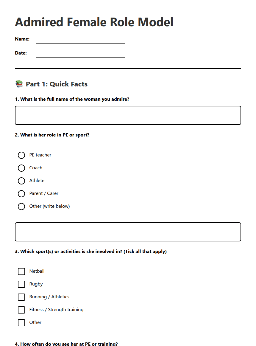 Admired Female Role Model worksheet preview