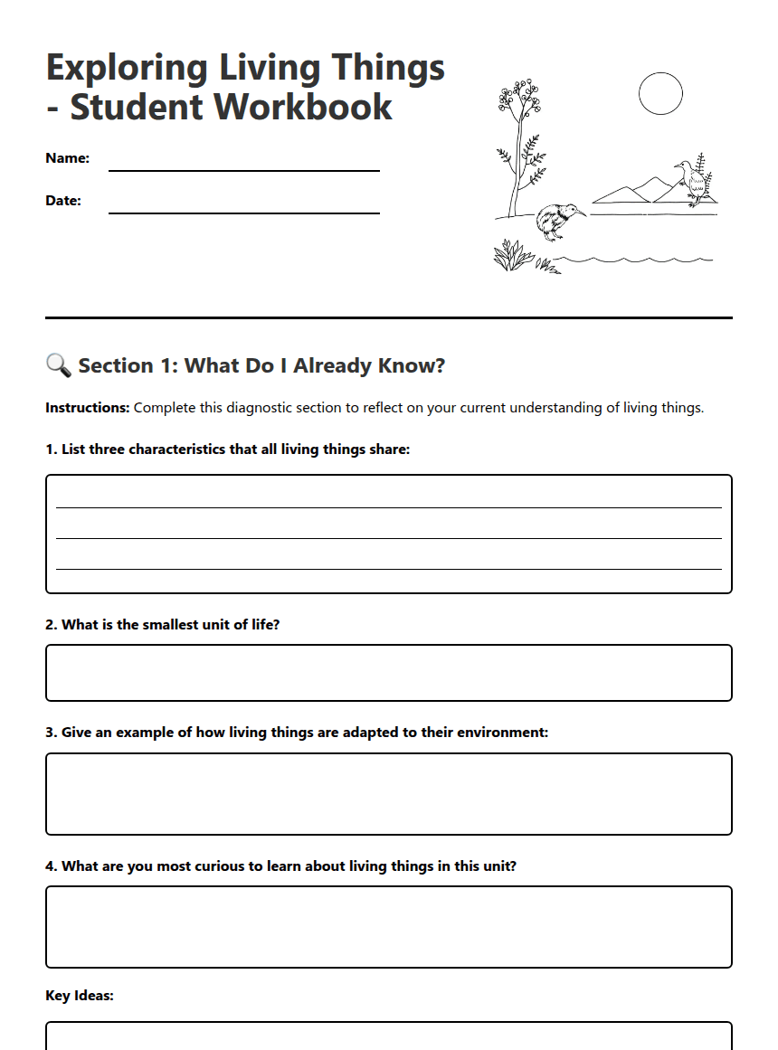 Living Things Workbook worksheet preview
