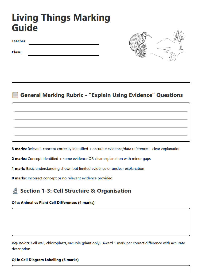 Living Things Marking Guide worksheet preview