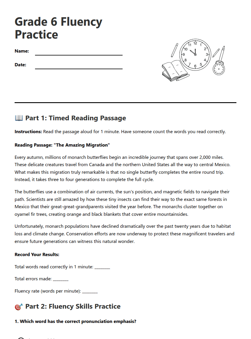 Grade 6 Fluency Practice worksheet preview