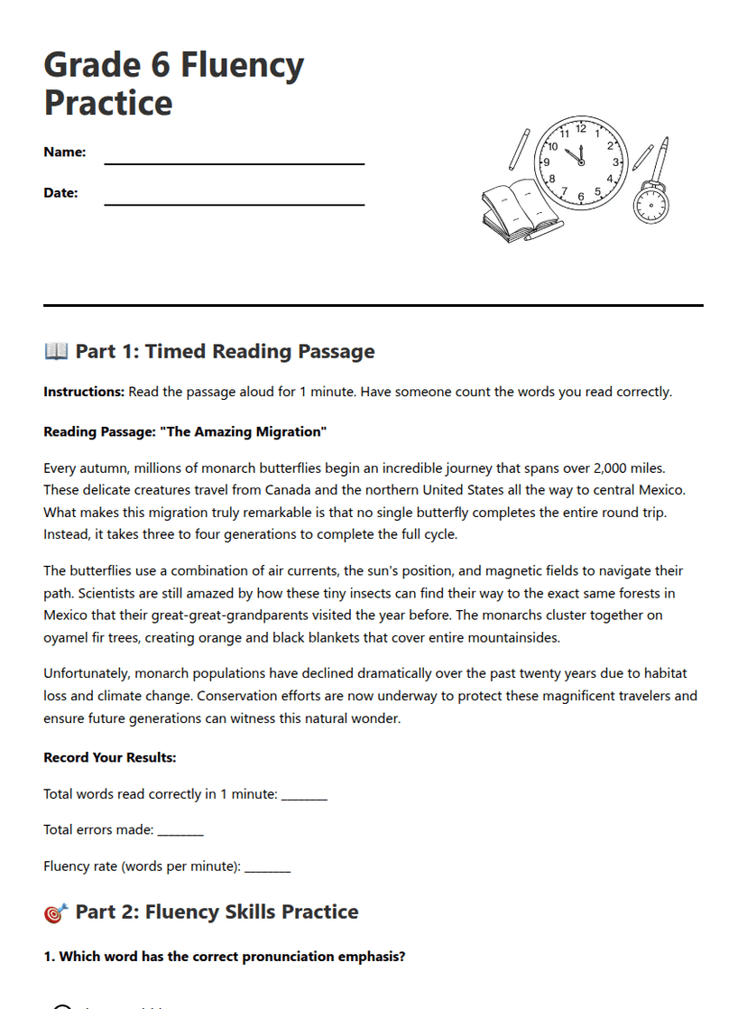 Grade 6 Fluency Practice