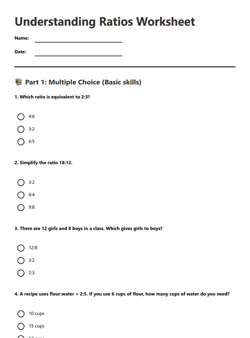 Understanding Ratios Worksheet