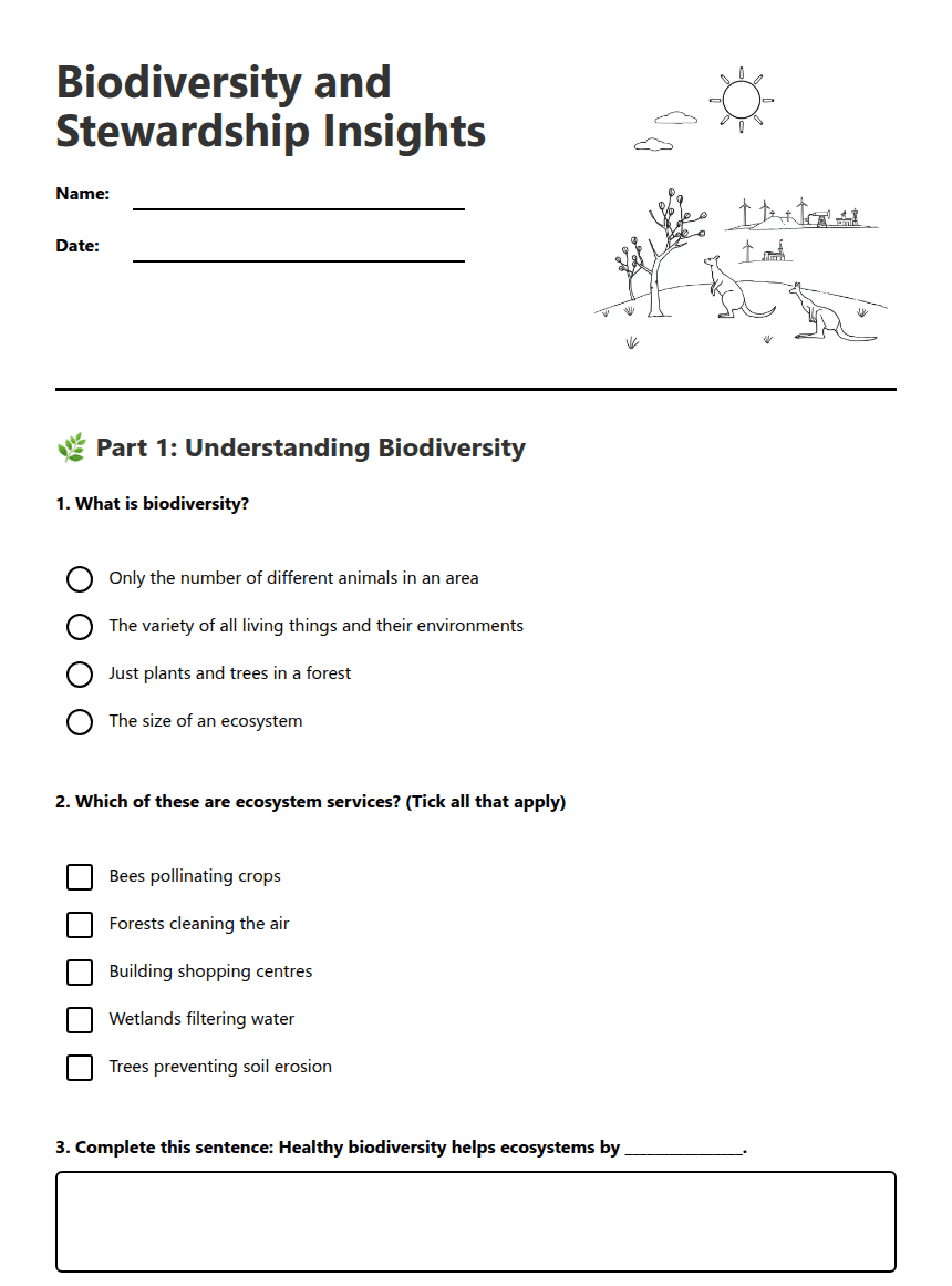 Biodiversity and Stewardship Insights worksheet preview