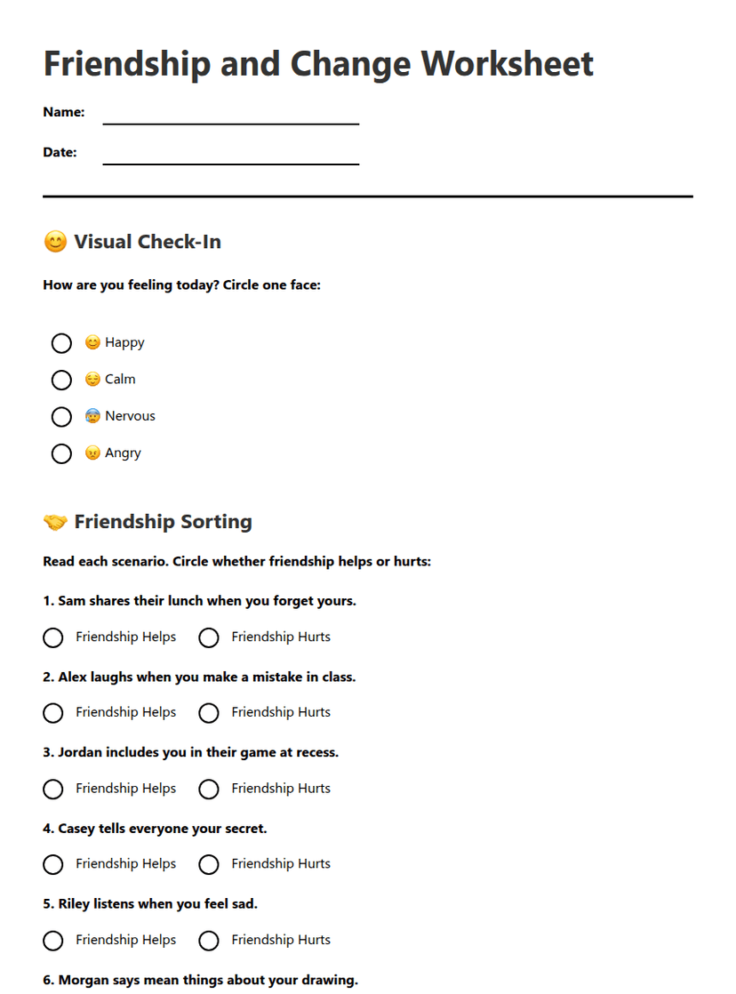 Friendship and Change Worksheet