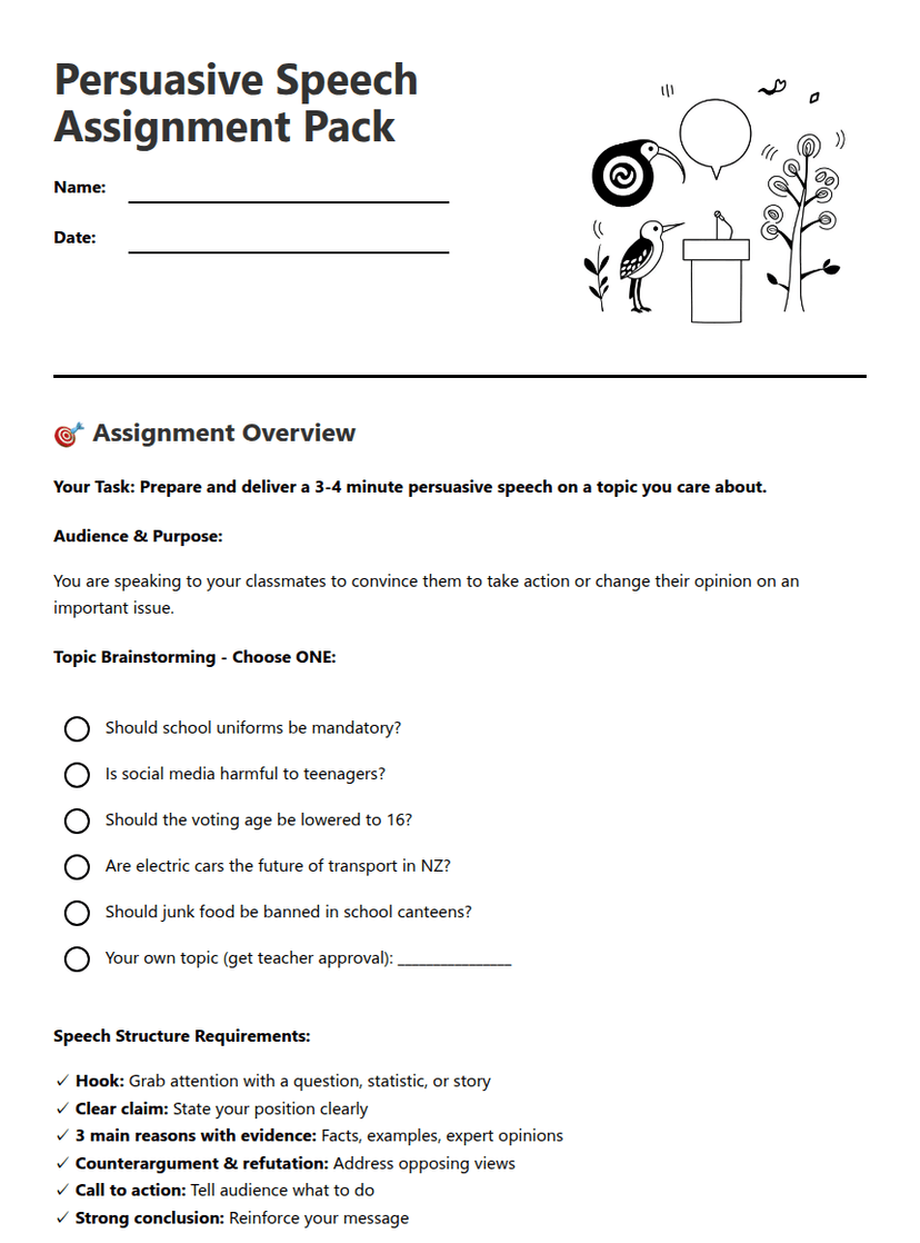 Persuasive Speech Assignment Pack