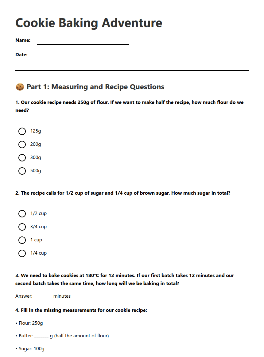 Cookie Baking Adventure worksheet preview