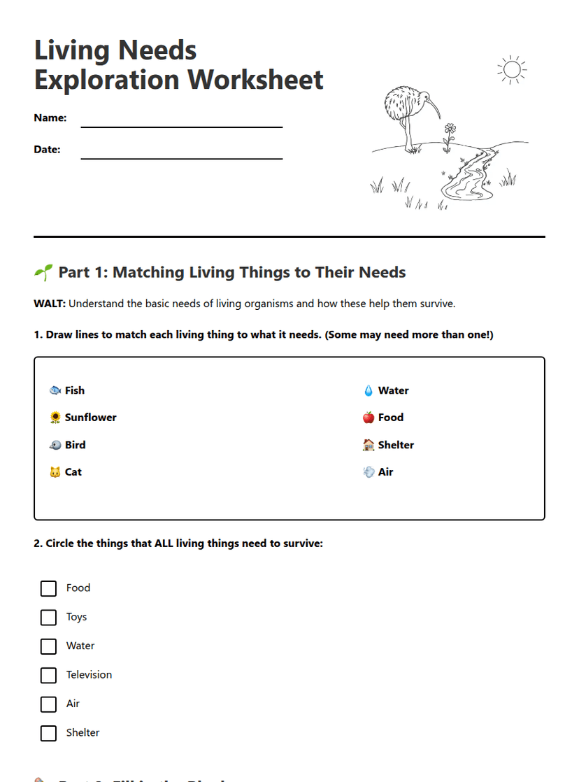 Living Needs Exploration Worksheet