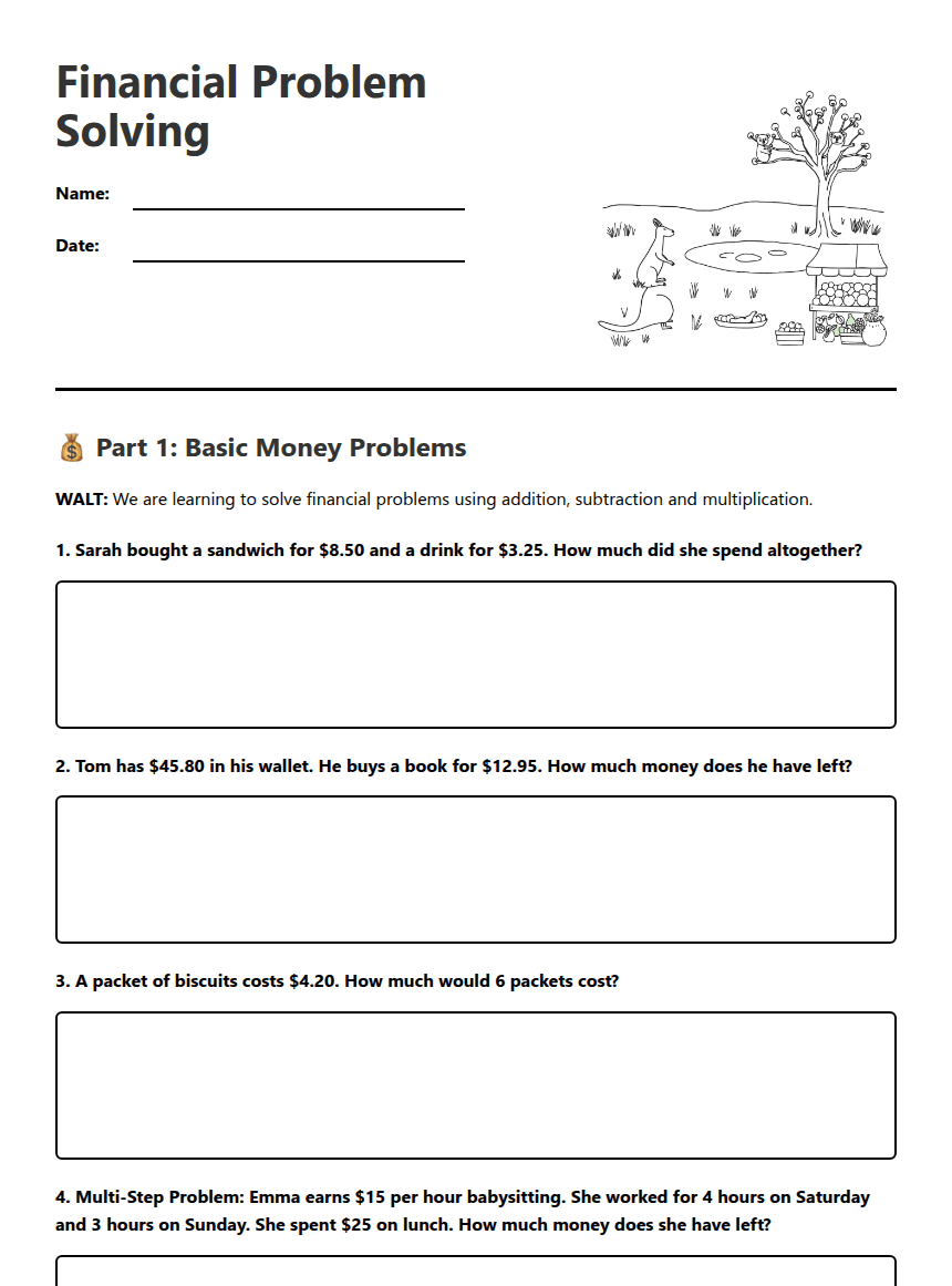 Financial Problem Solving worksheet preview