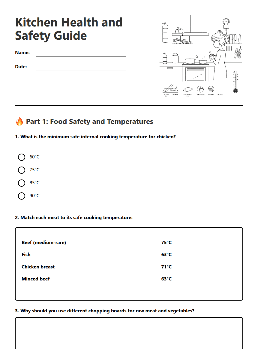 Kitchen Health and Safety Guide worksheet preview