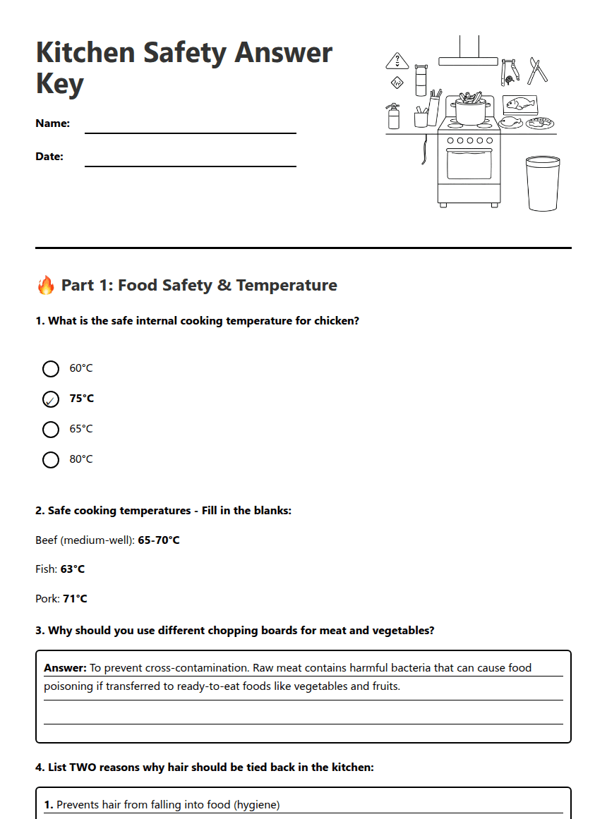 Kitchen Safety Answer Key worksheet preview