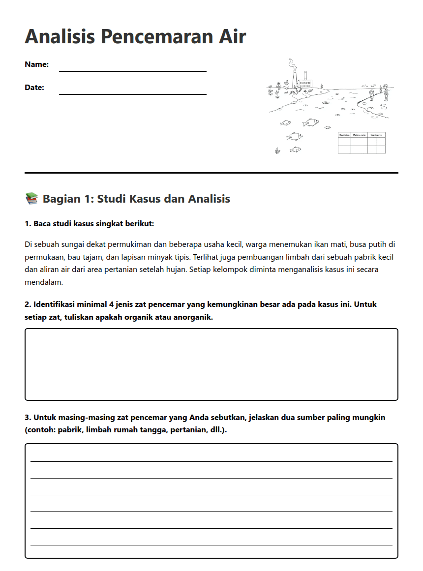 Analisis Pencemaran Air worksheet preview