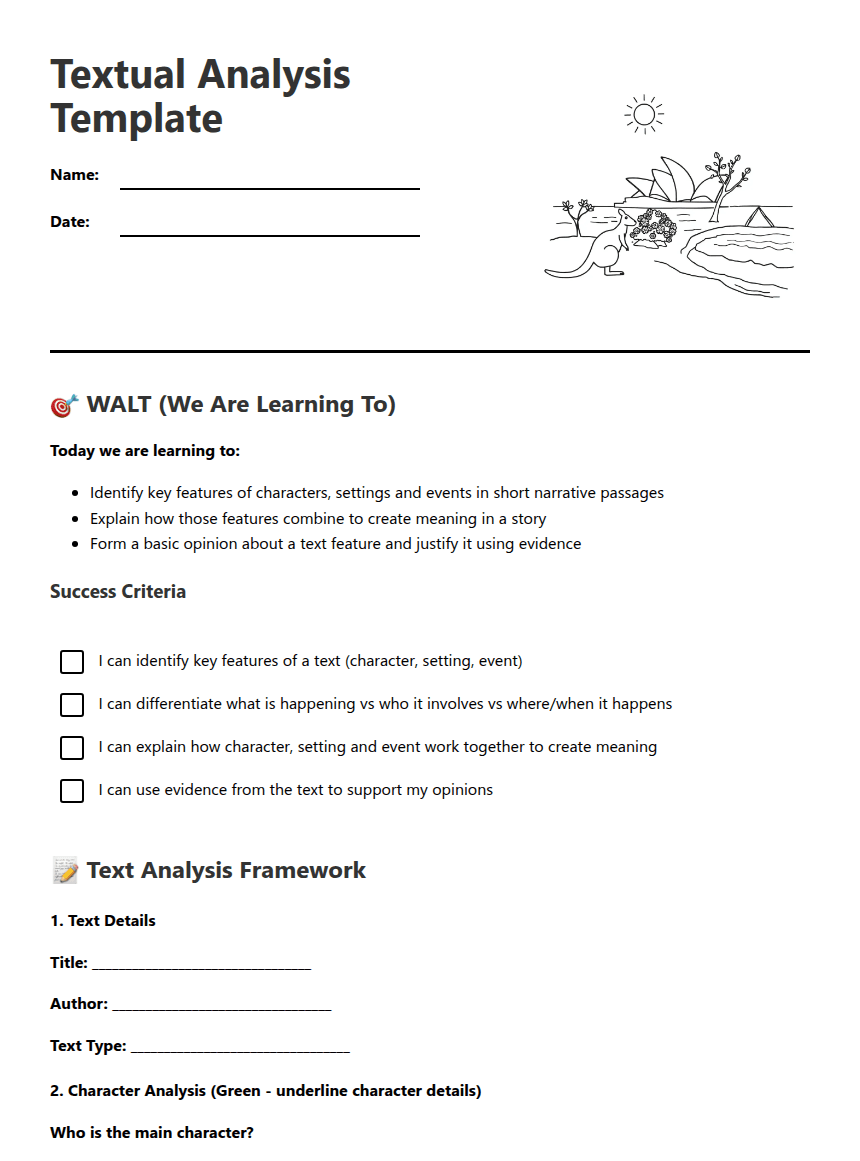 Textual Analysis Template worksheet preview