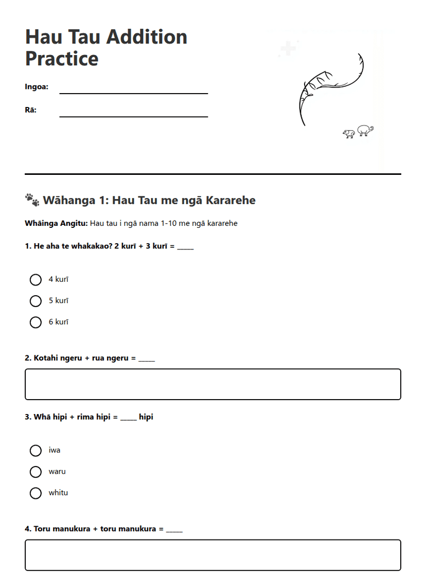 Hau Tau Addition Practice