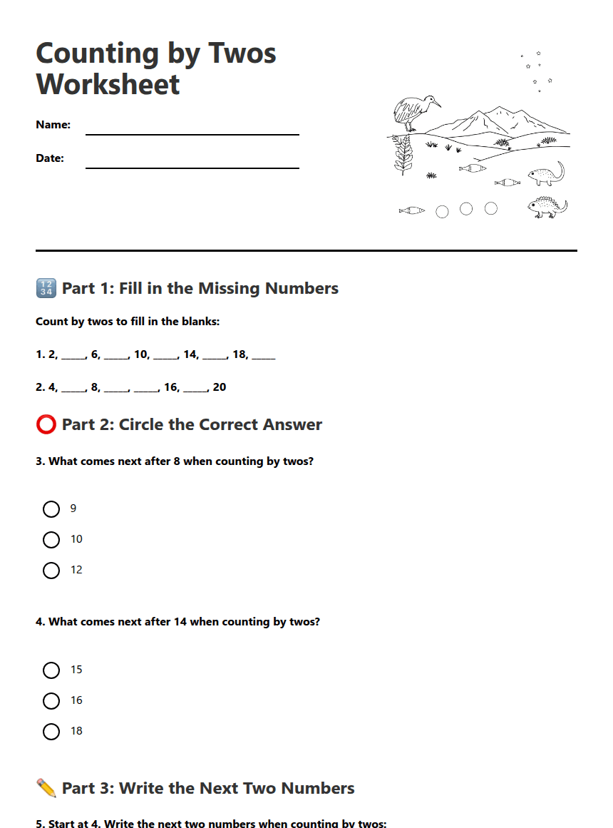 Counting by Twos Worksheet worksheet preview