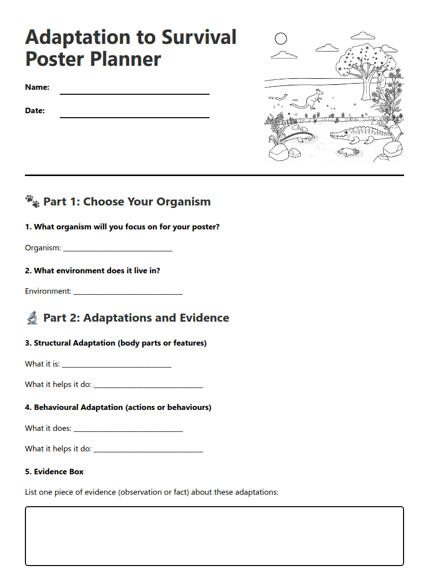 Survival Adaptation Planner worksheet preview