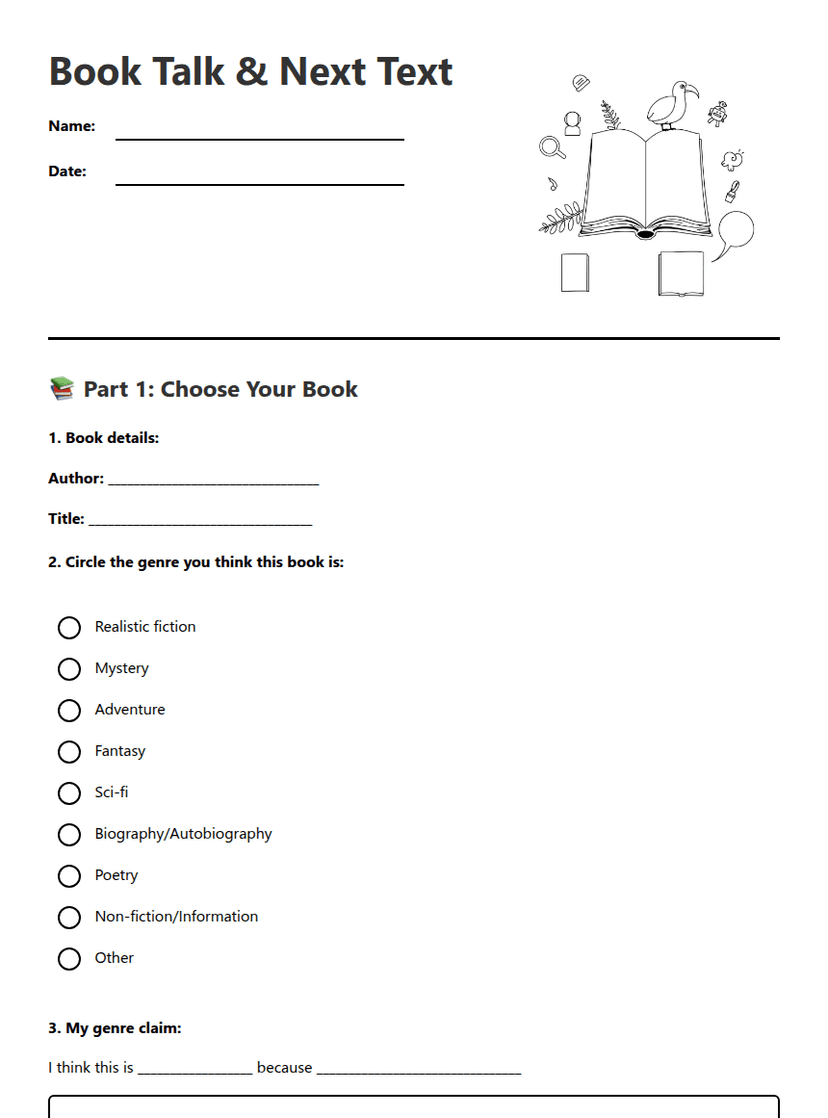 Book Talk Worksheet