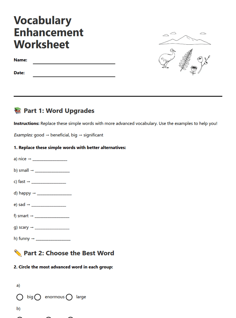 Vocabulary Enhancement Worksheet