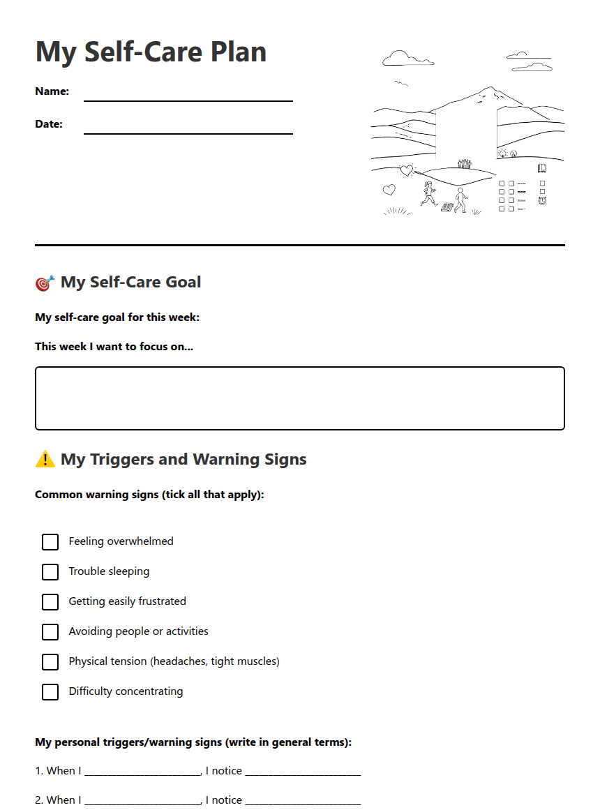 My Self-Care Plan worksheet preview