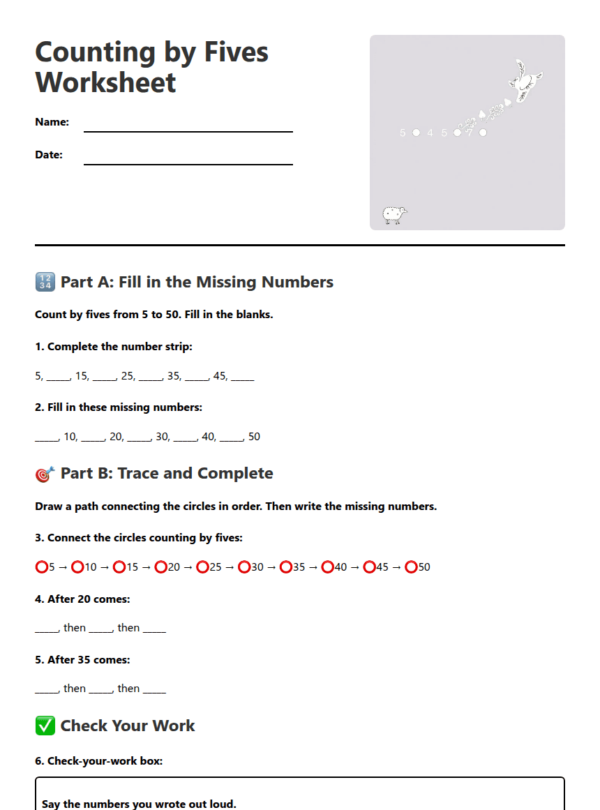 Counting by Fives Worksheet worksheet preview