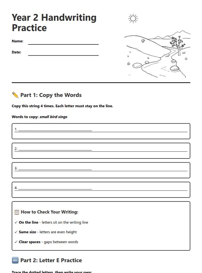 Year 2 Handwriting Practice
