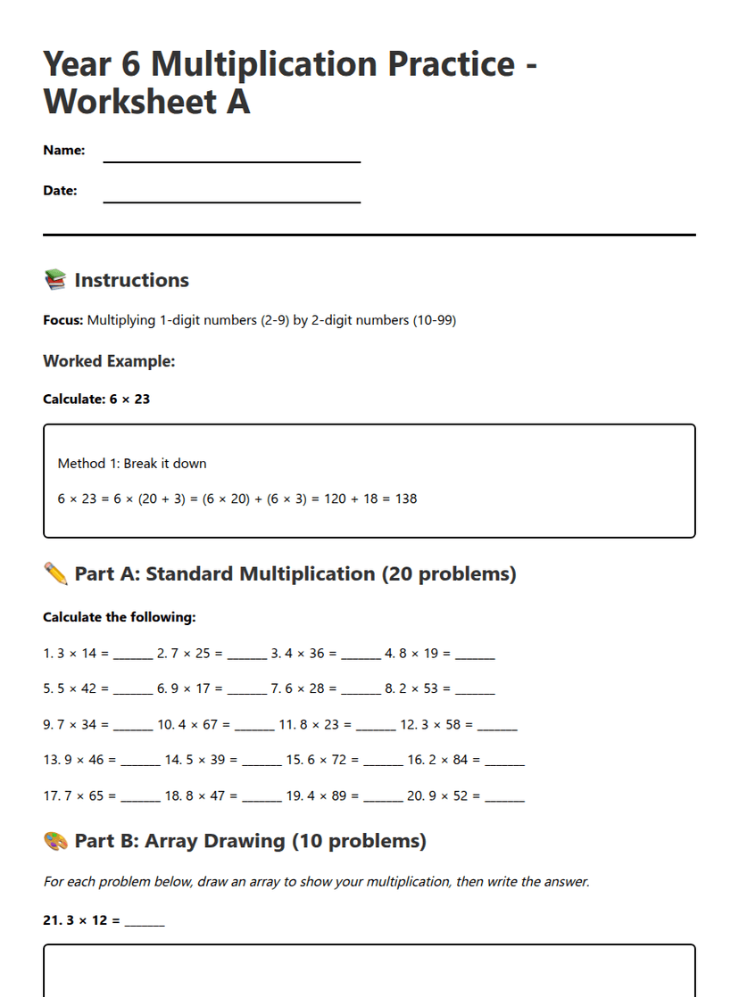 Year 6 Multiplication Practice