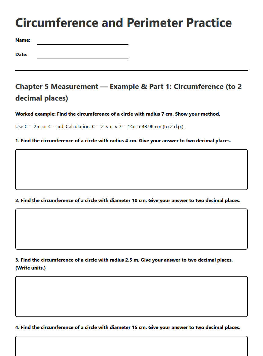 Circumference and Perimeter Practice worksheet preview