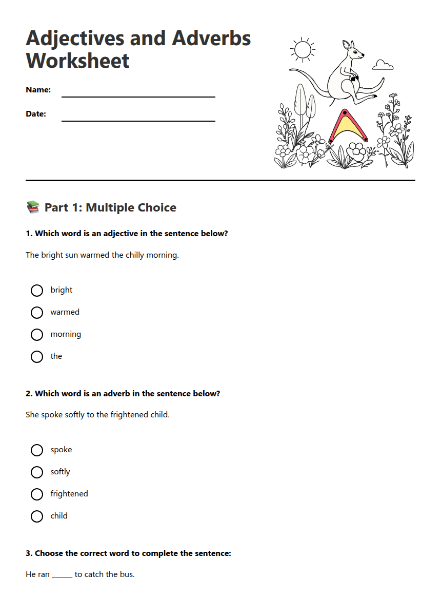 Adjectives and Adverbs Worksheet worksheet preview