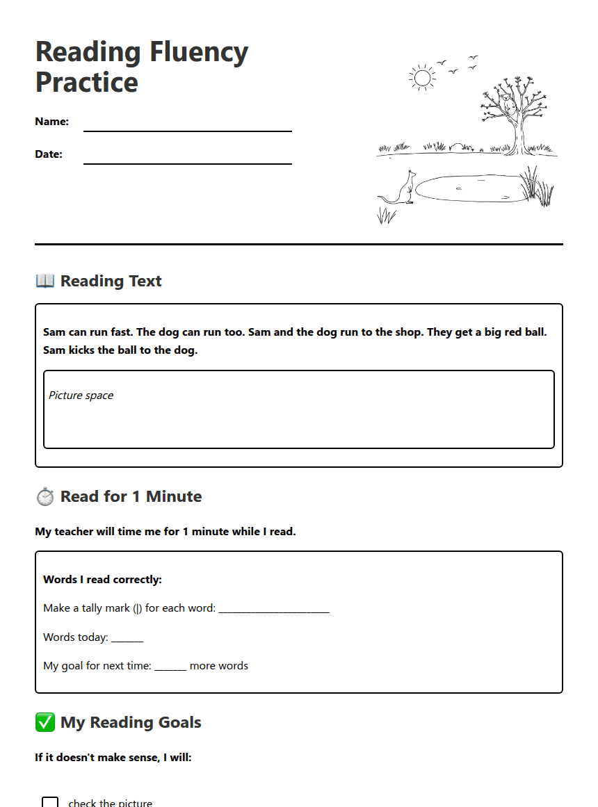 Reading Fluency Practice worksheet preview