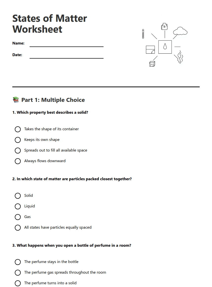 States of Matter Worksheet worksheet preview