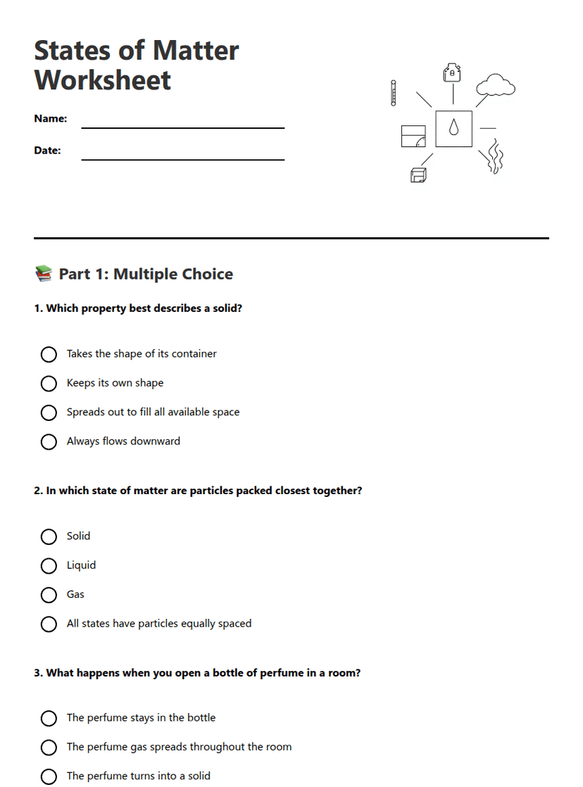 States of Matter Worksheet