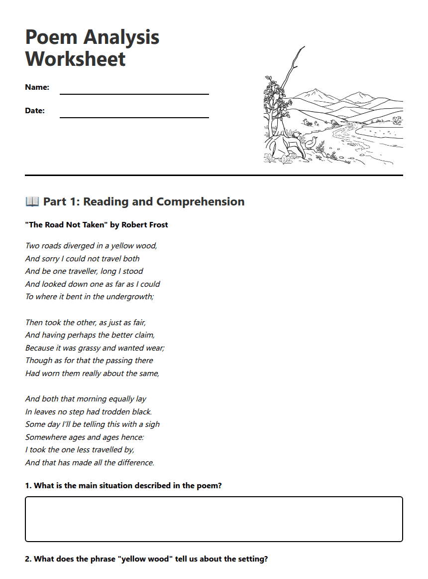 Poem Analysis Worksheet worksheet preview
