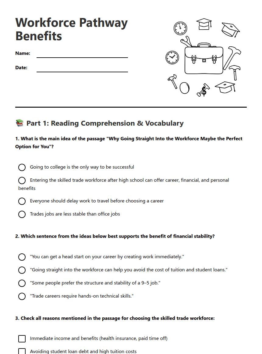 Workforce Pathway Benefits worksheet preview