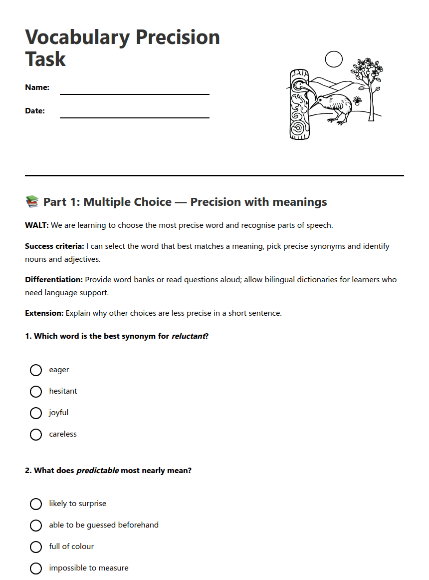 Vocabulary Precision Task worksheet preview