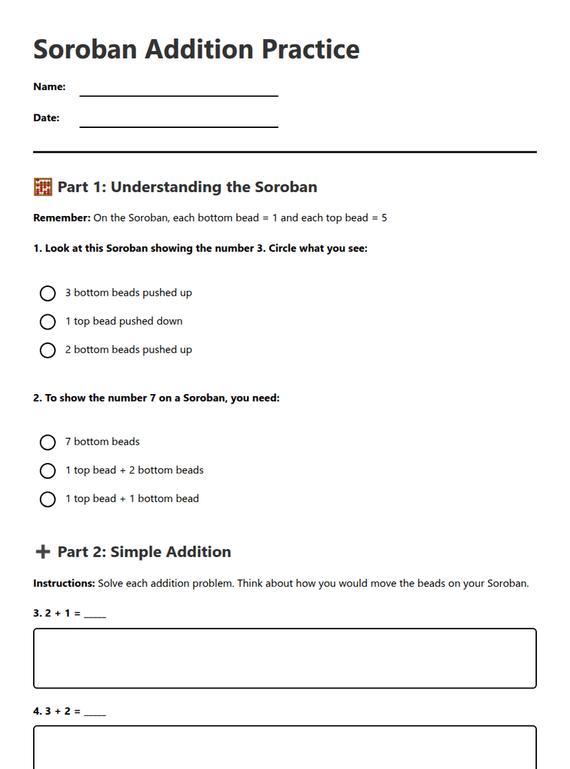 Soroban Addition Practice