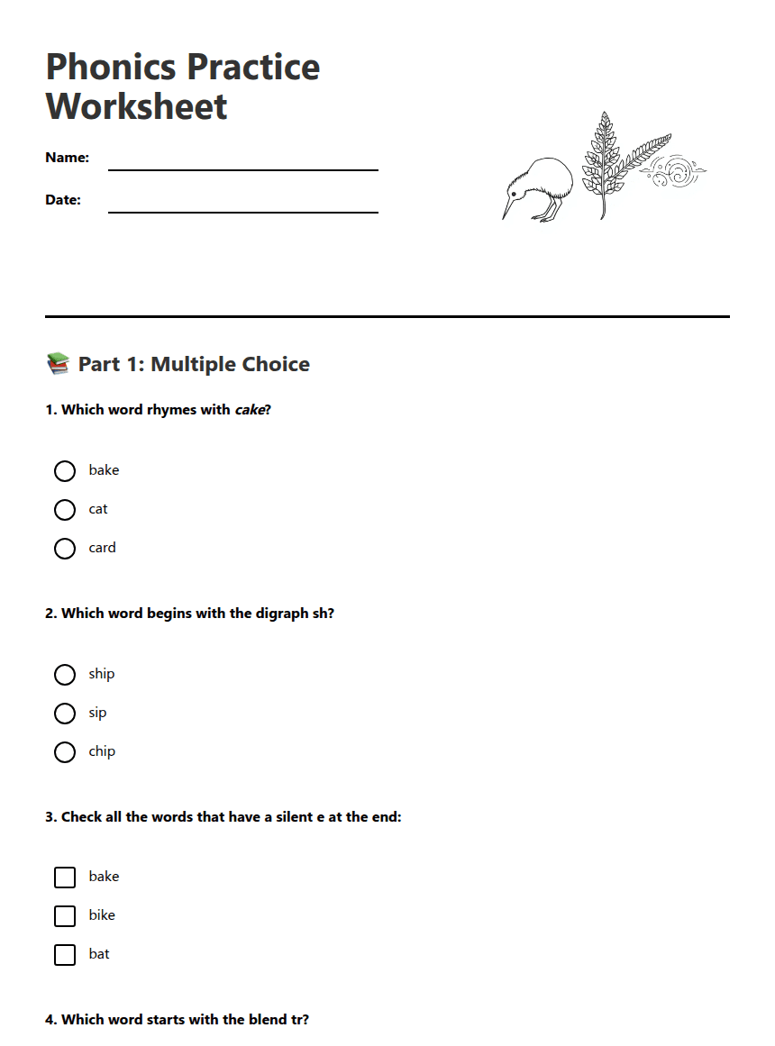 Phonics Practice Worksheet worksheet preview