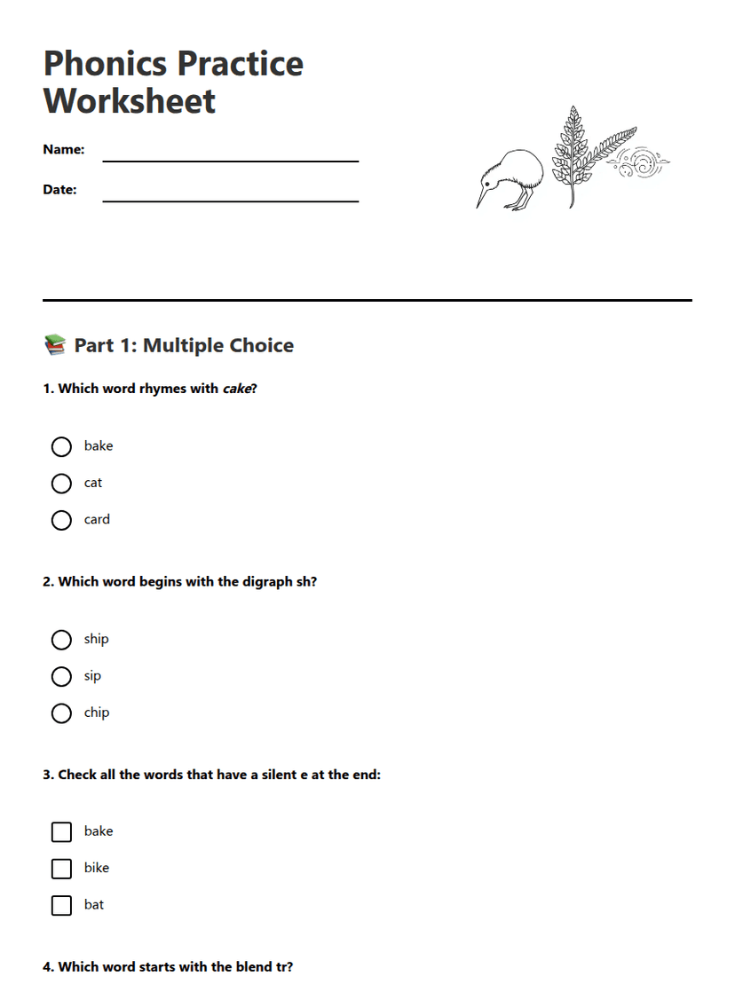 Phonics Practice Worksheet