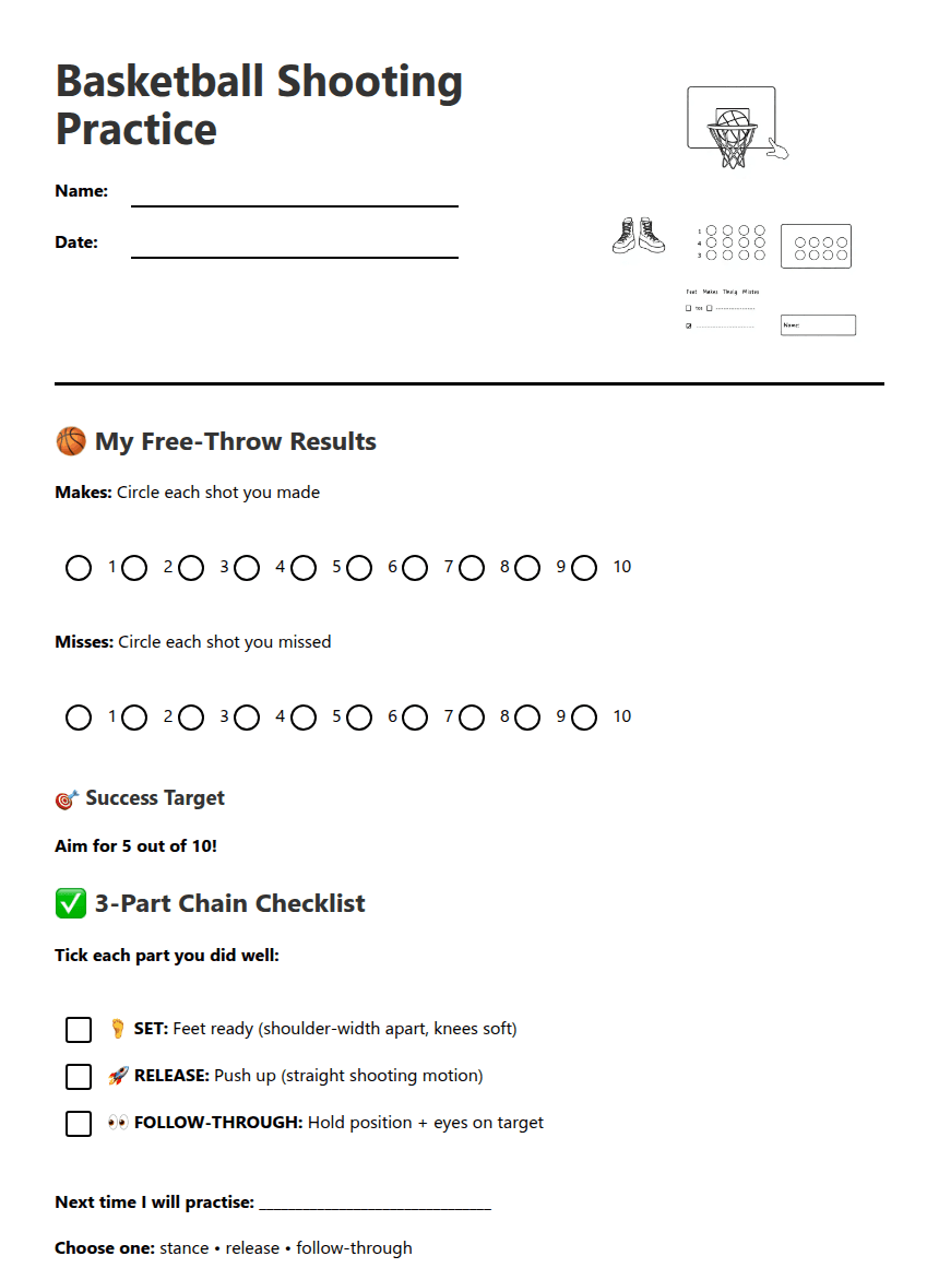 Basketball Shooting Practice worksheet preview