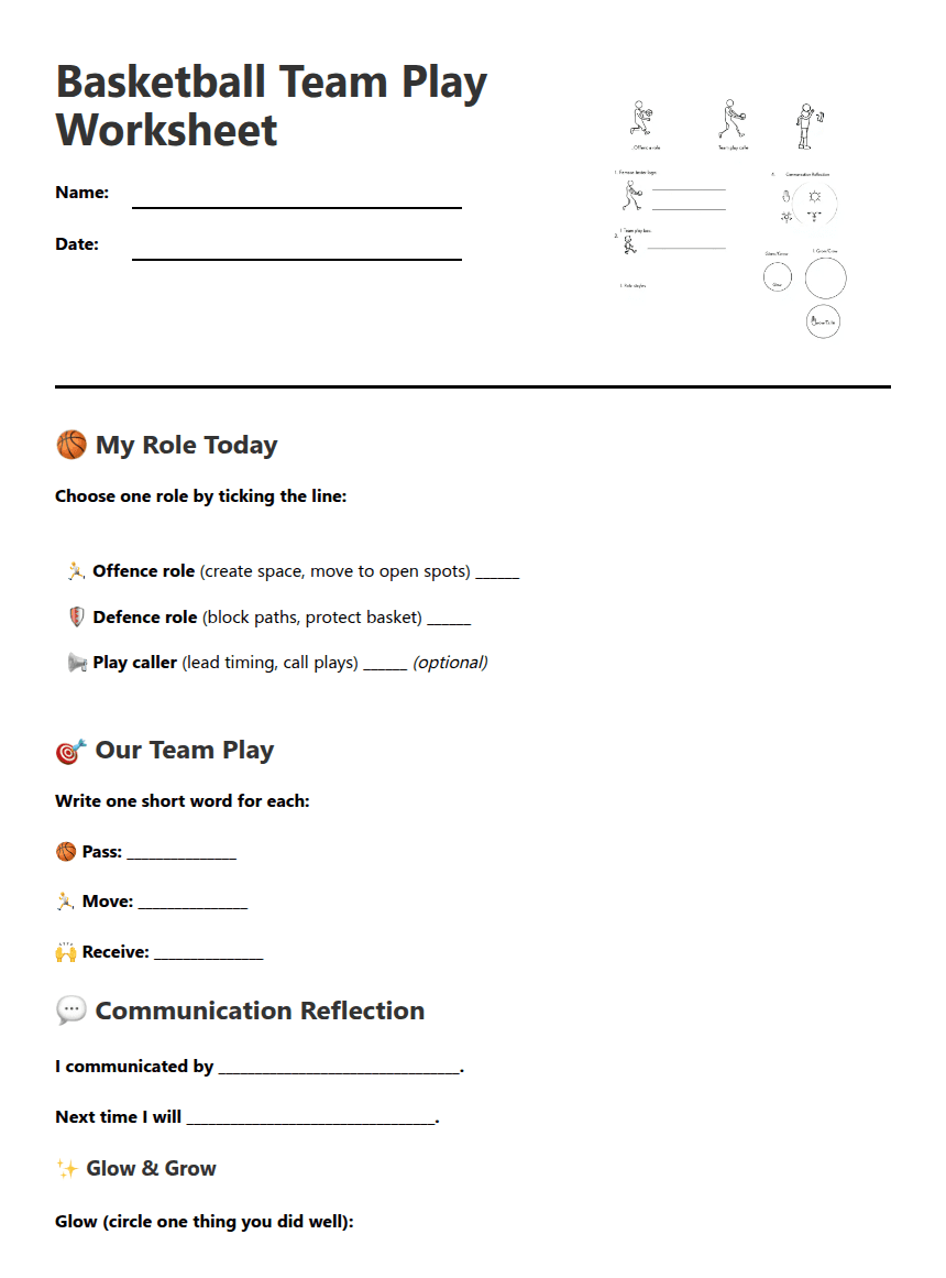 Basketball Team Play Worksheet worksheet preview