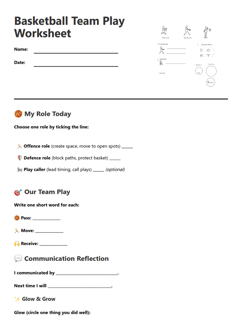 Basketball Team Play Worksheet