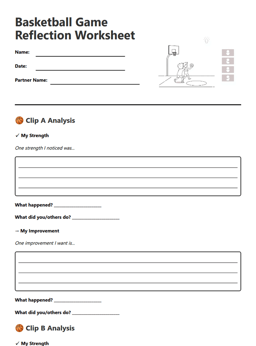 Basketball Game Reflection Worksheet