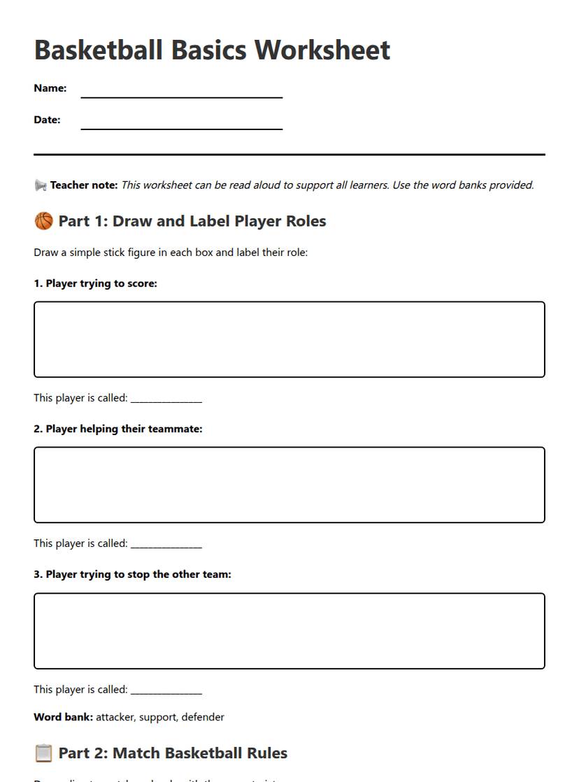 Basketball Basics Worksheet
