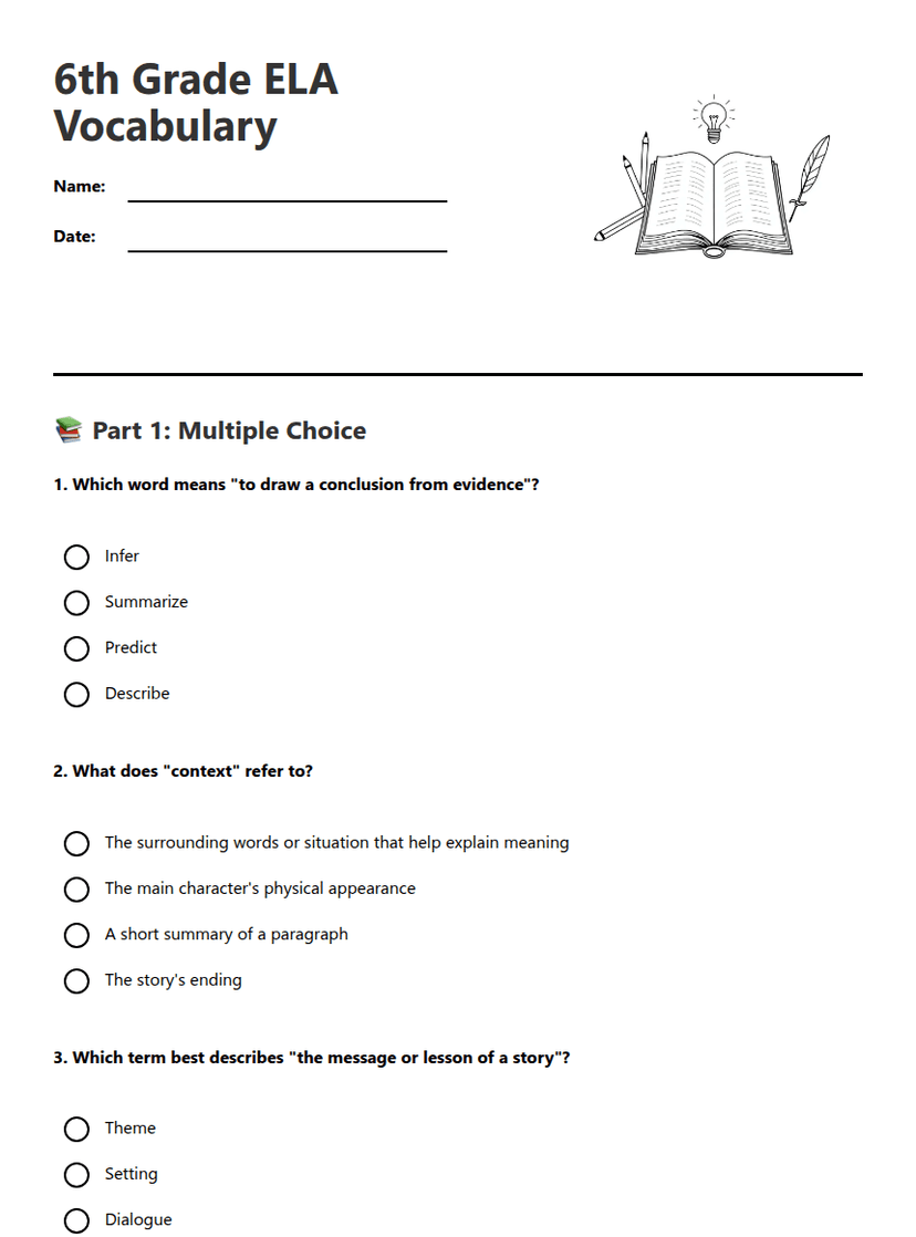 6th Grade ELA Vocabulary